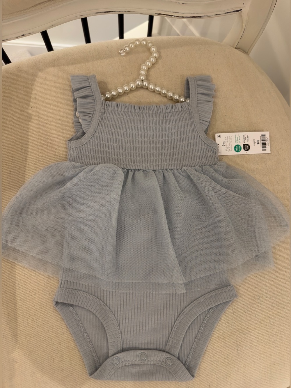 🦢 9 Mth Carter's Soft Ribbed Baby Tutu Bodysuit in Light Dusty Blue NWT